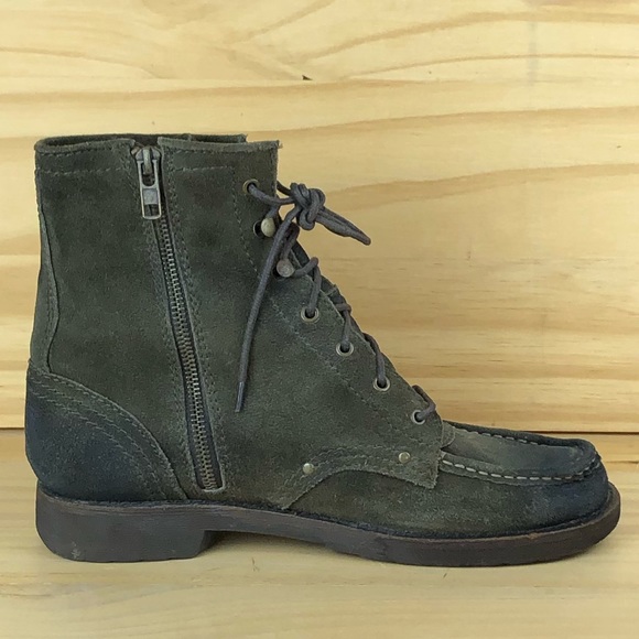 BED STU Men’s 9 Soft Suede Dark Army Green Burnished Leather Distressed Boots - Picture 2 of 9